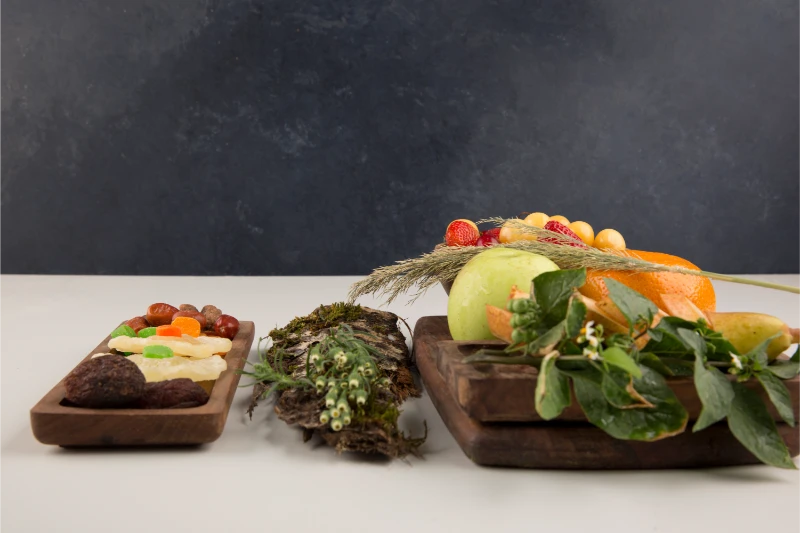 berries-fruit-mix-herbs-wooden-platter-isolated-white-space